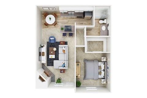 Floor plan for 1 bed, 1 bath, 652 sqft